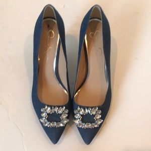 Jean and rhinestone heels